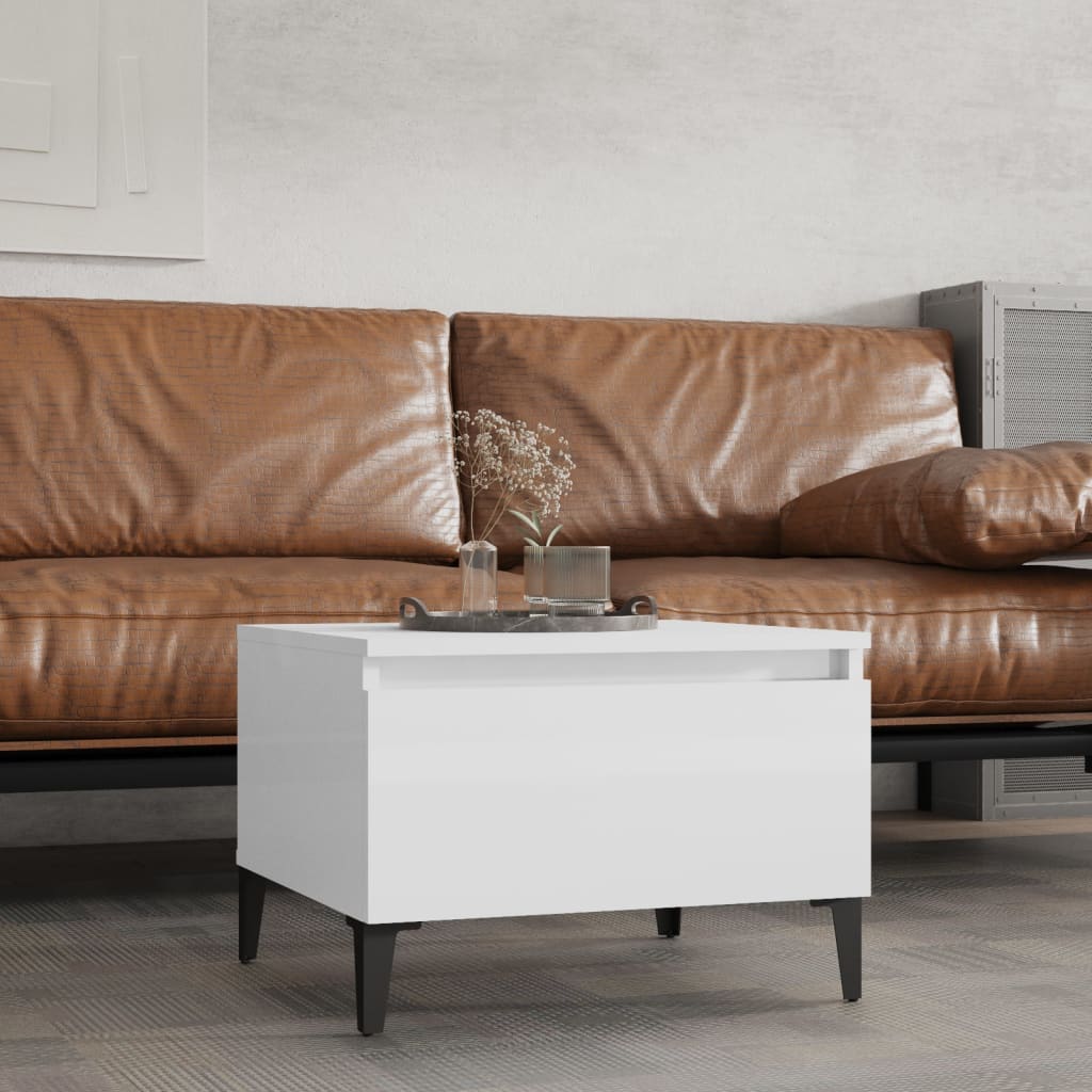 vidaXL Table d'appoint blanc brillant 50x46x35 cm en bois d'ingénierie