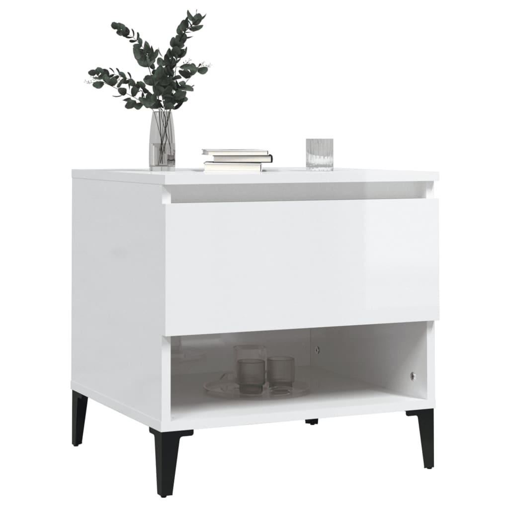 vidaXL Table d'appoint Blanc brillant 50x46x50 cm Bois d'ingénierie