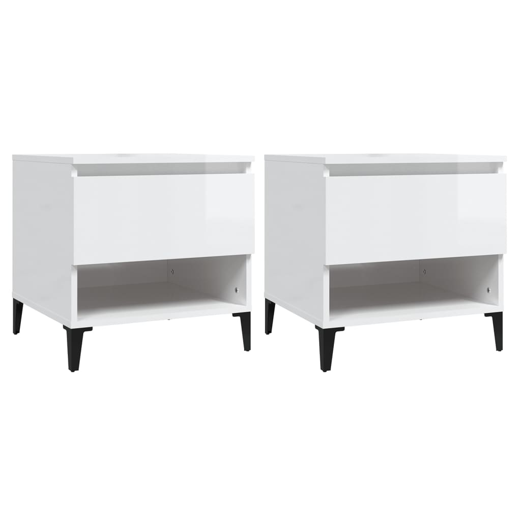 vidaXL Tables d'appoint 2 pcs Blanc brillant 50x46x50 cm Bois d'ingénierie