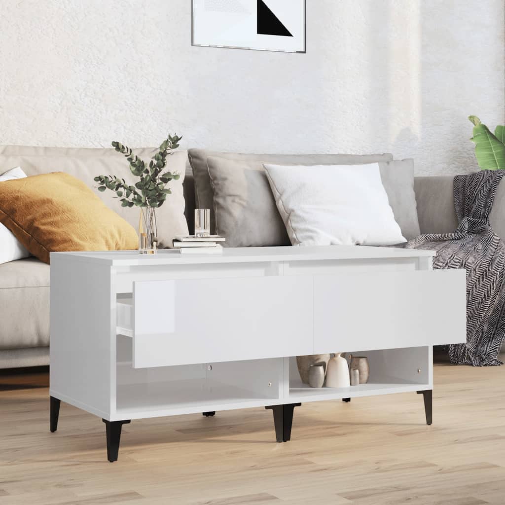 vidaXL Tables d'appoint 2 pcs Blanc brillant 50x46x50 cm Bois d'ingénierie
