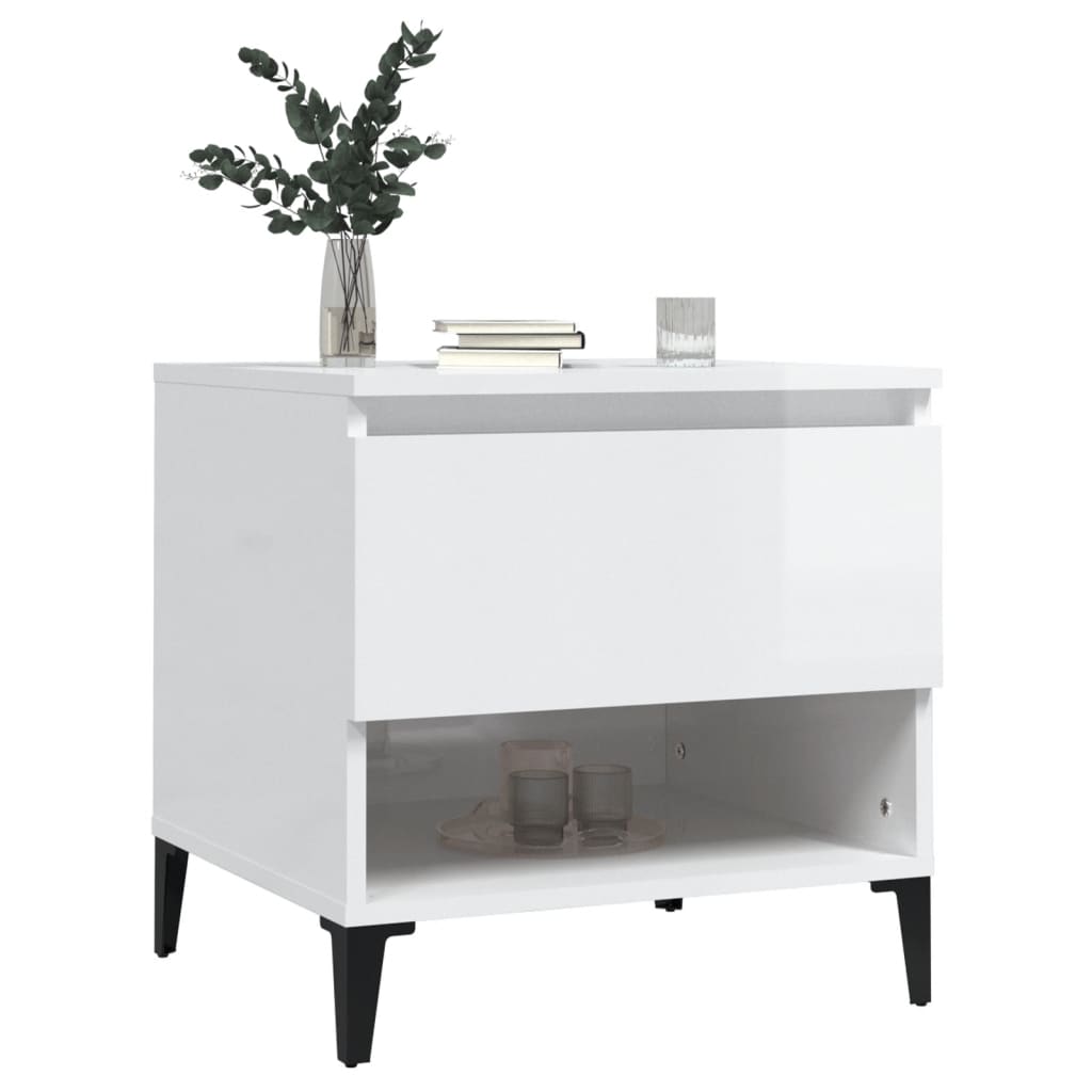 vidaXL Tables d'appoint 2 pcs Blanc brillant 50x46x50 cm Bois d'ingénierie