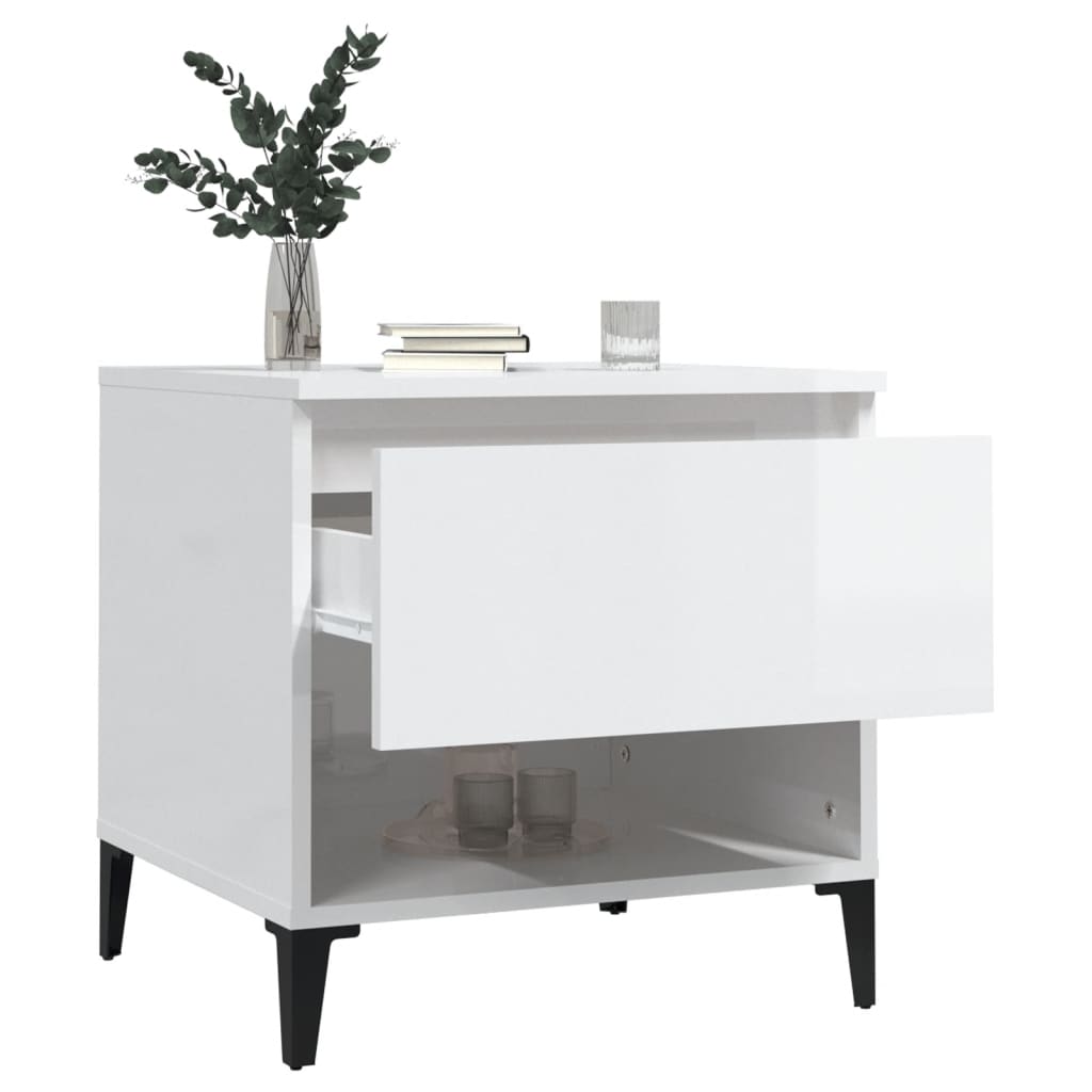 vidaXL Tables d'appoint 2 pcs Blanc brillant 50x46x50 cm Bois d'ingénierie