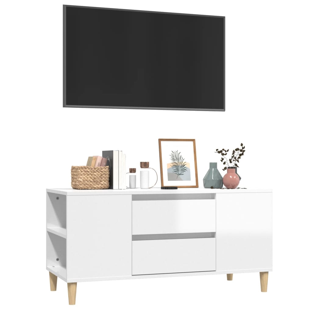 vidaXL TV-Schrank Hochglanz-Weiß 102x44,5x50 cm Holzwerkstoff