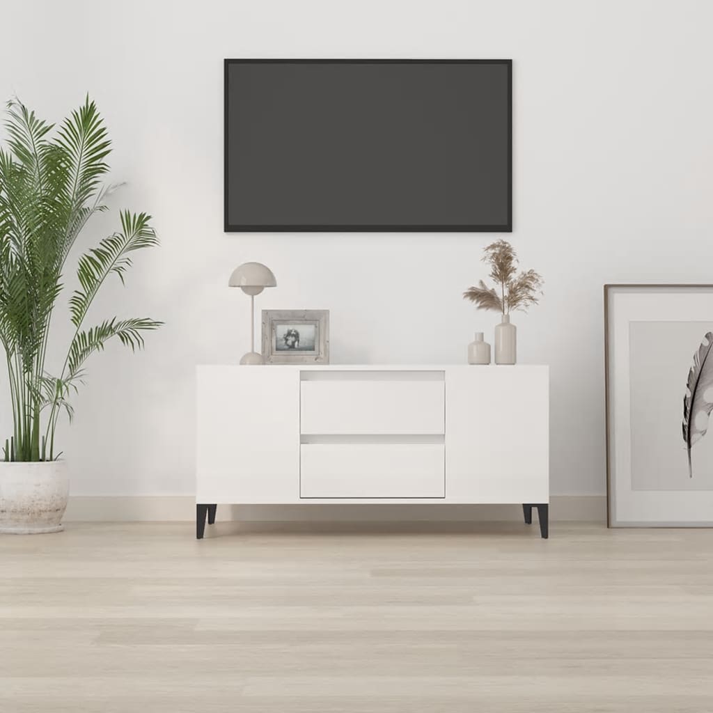 vidaXL Meuble TV blanc brillant 102x44,5x50 cm Aggloméré