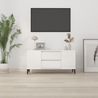 vidaXL Meuble TV blanc brillant 102x44,5x50 cm Aggloméré