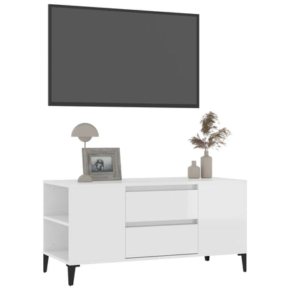 vidaXL Meuble TV blanc brillant 102x44,5x50 cm Aggloméré