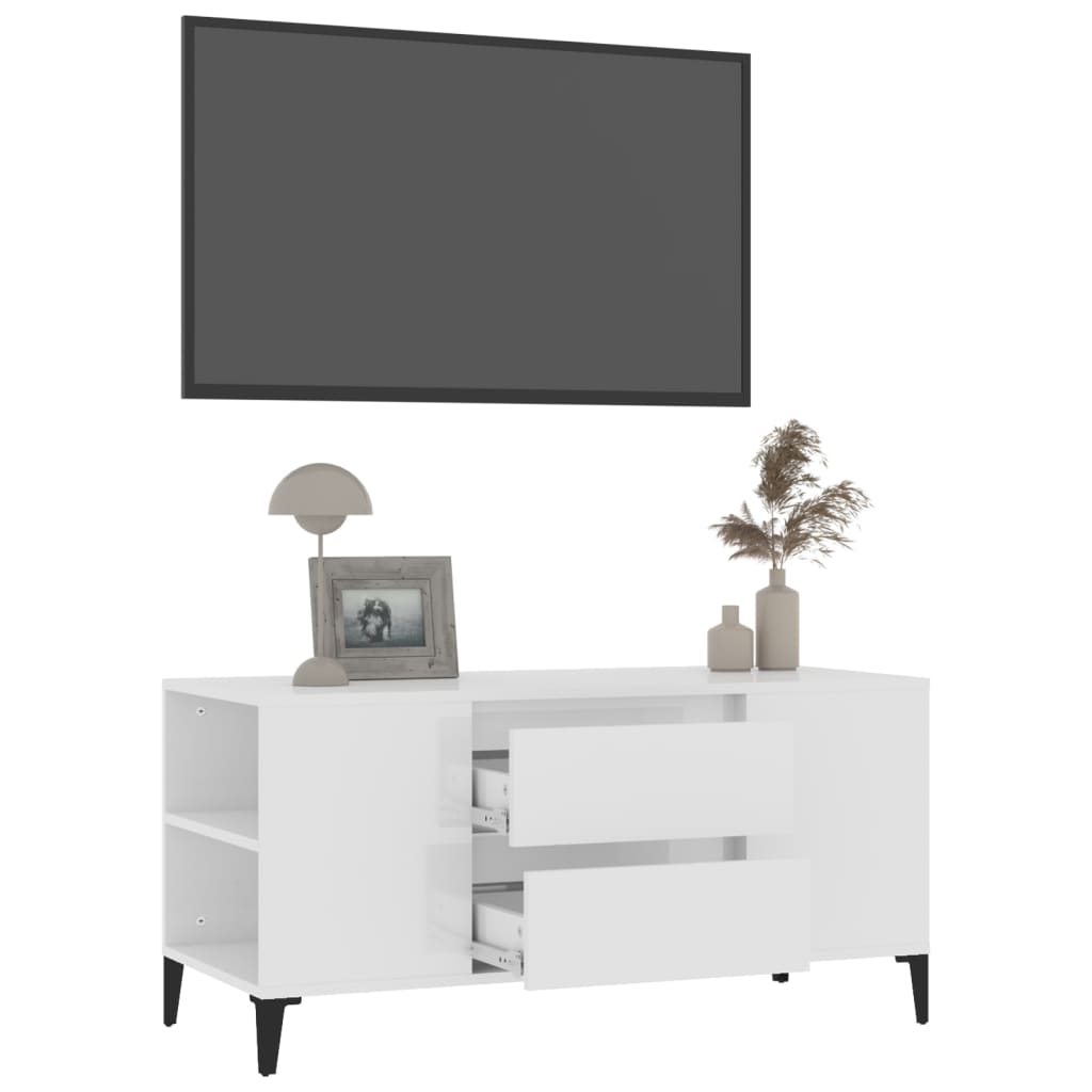 vidaXL Meuble TV blanc brillant 102x44,5x50 cm Aggloméré