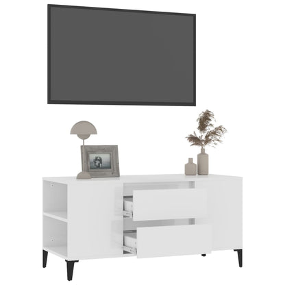 vidaXL Meuble TV blanc brillant 102x44,5x50 cm Aggloméré