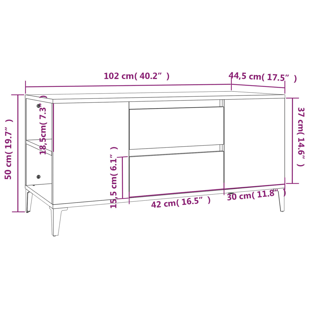 vidaXL Meuble TV blanc brillant 102x44,5x50 cm Aggloméré