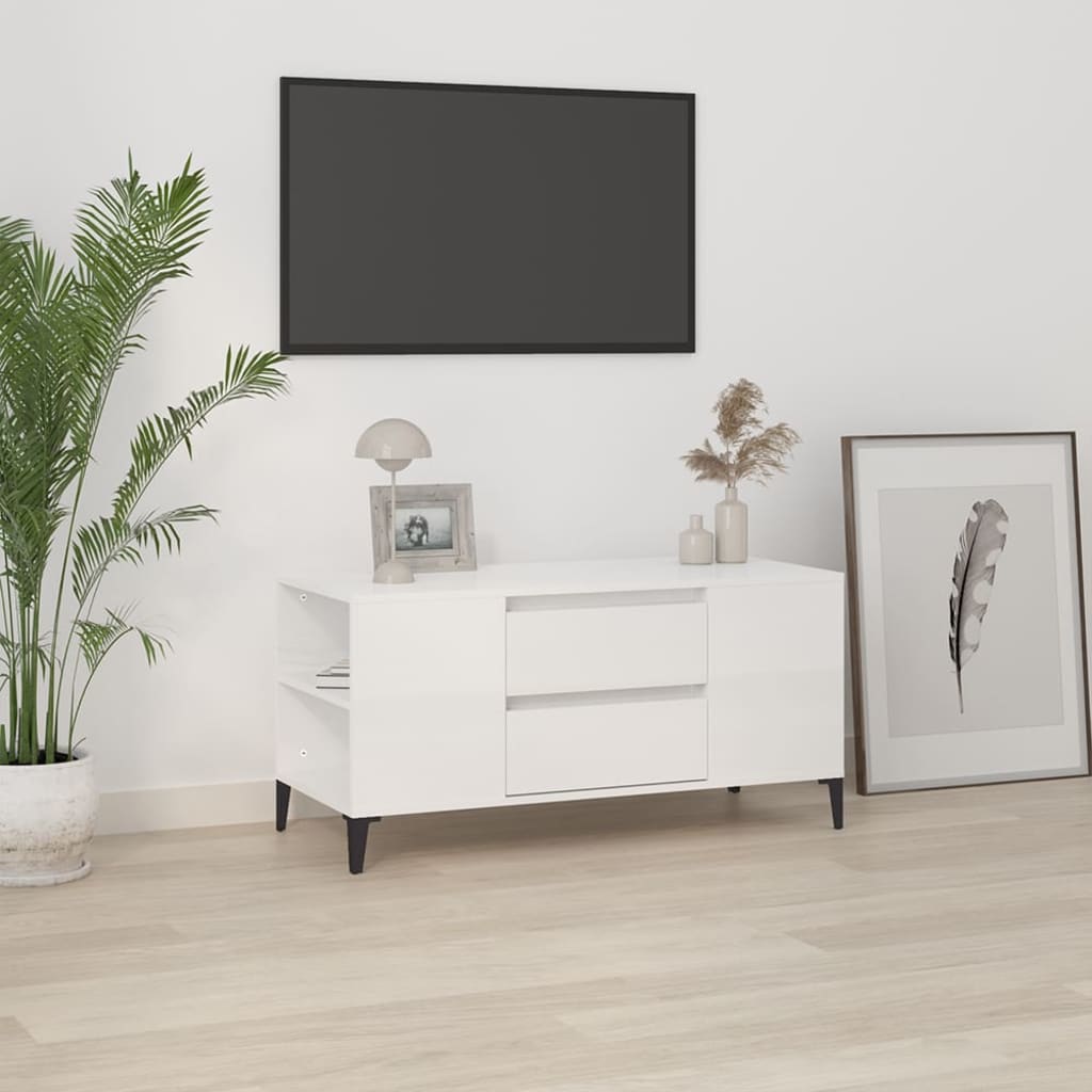 vidaXL Meuble TV blanc brillant 102x44,5x50 cm Aggloméré