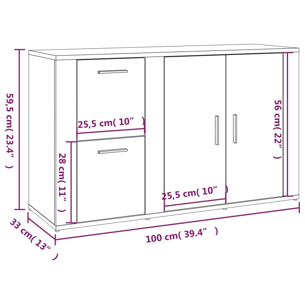 vidaXL Buffet noir 100x33x59,5 cm Bois d'ingénierie