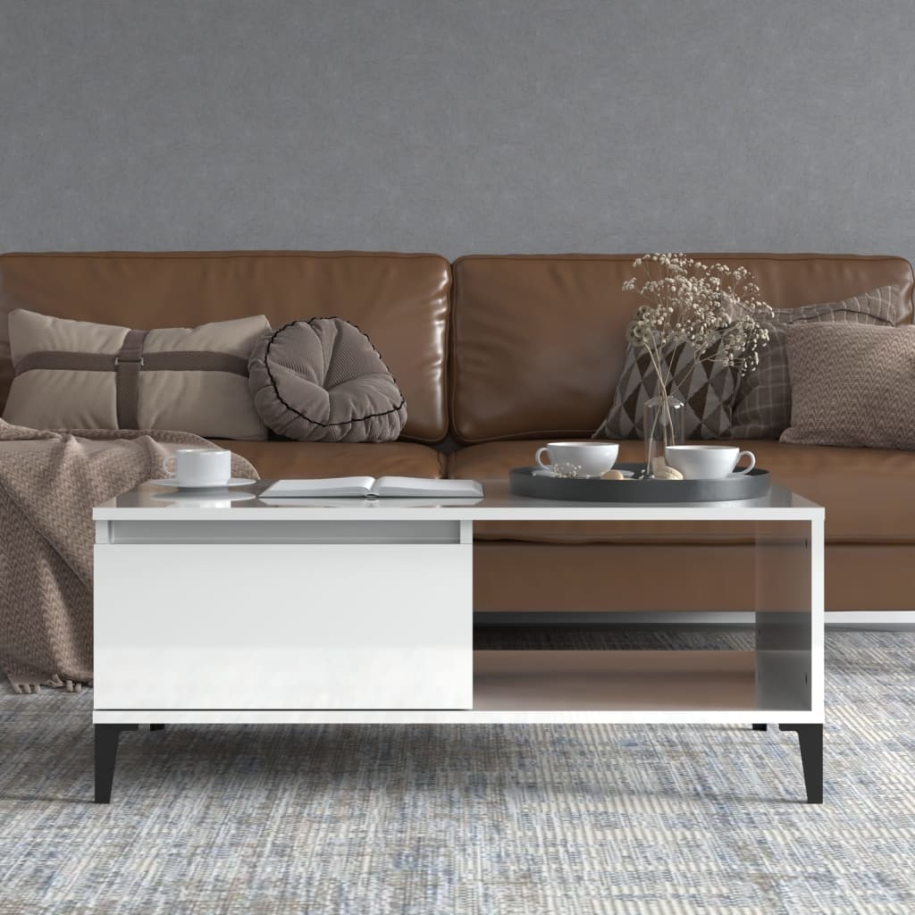 vidaXL Table basse blanc brillant 90x50x36,5 cm Aggloméré