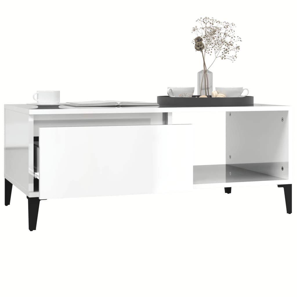 vidaXL Table basse blanc brillant 90x50x36,5 cm Aggloméré