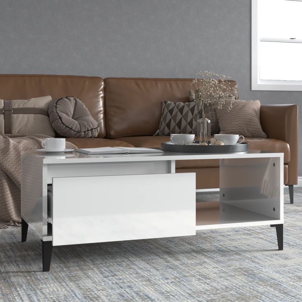 vidaXL Table basse blanc brillant 90x50x36,5 cm Aggloméré