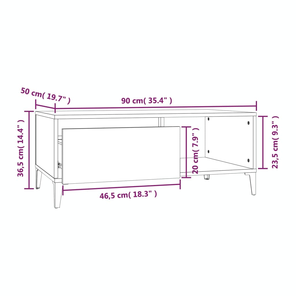 vidaXL Couchtisch Betongrau 90x50x36,5 cm Holzwerkstoff