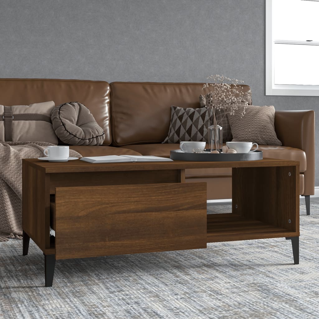 vidaXL Table basse marron aspect chêne 90x50x36,5 cm bois d'ingénierie