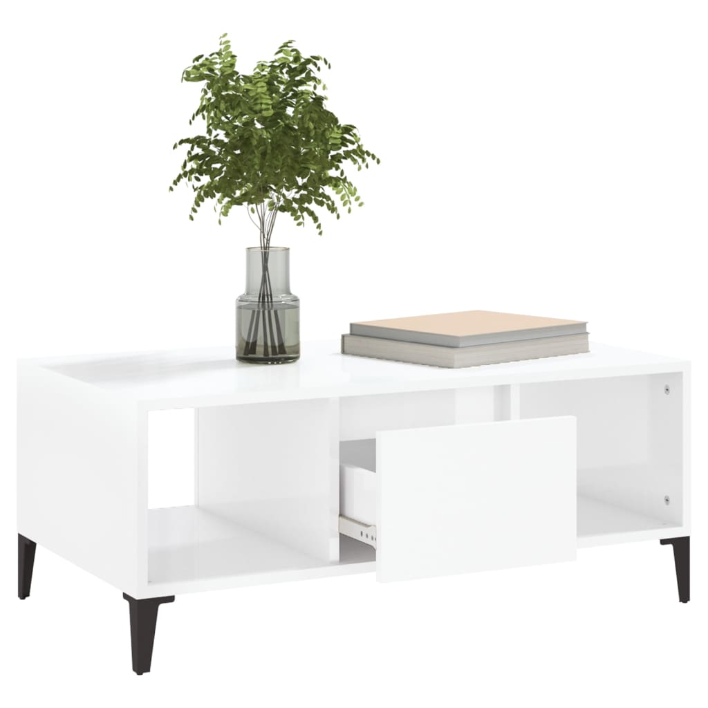 vidaXL Table basse blanc brillant 90x50x36,5 cm Aggloméré