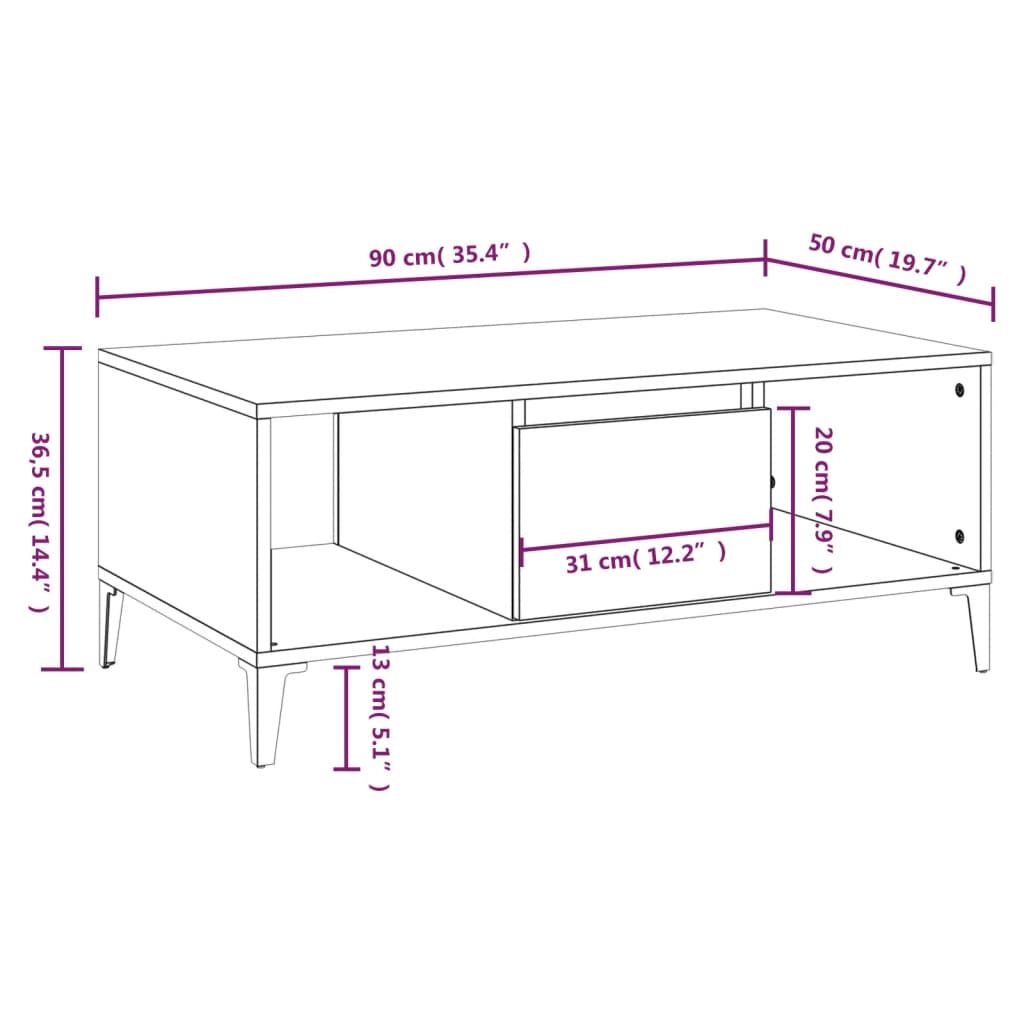 vidaXL Table basse blanc brillant 90x50x36,5 cm Aggloméré