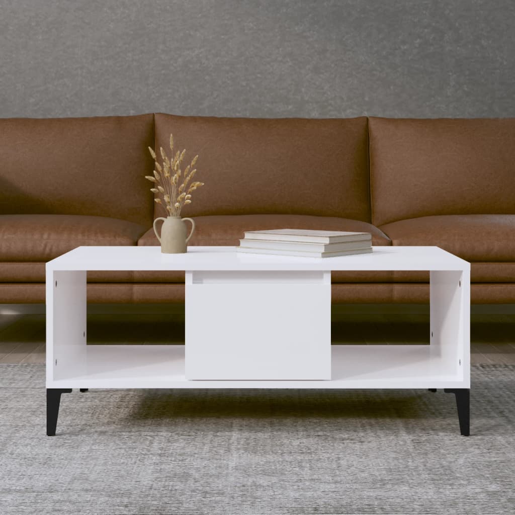 vidaXL Table basse blanc brillant 90x50x36,5 cm Aggloméré
