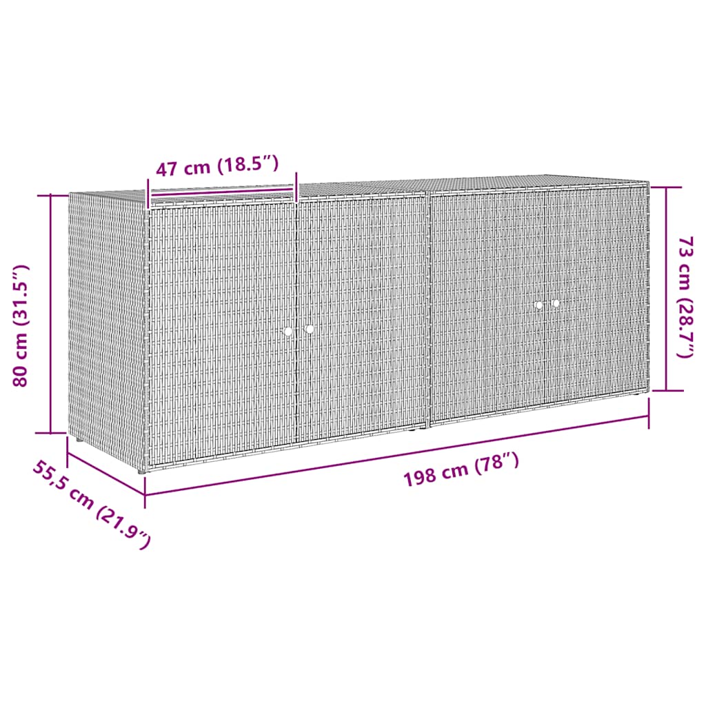 vidaXL Gartenschrank Schwarz 198 x 55,5 x 80 cm Poly Rattan