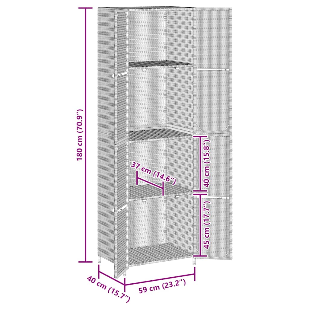 vidaXL Gartenschrank Schwarz 59x40x180 cm Poly Rattan