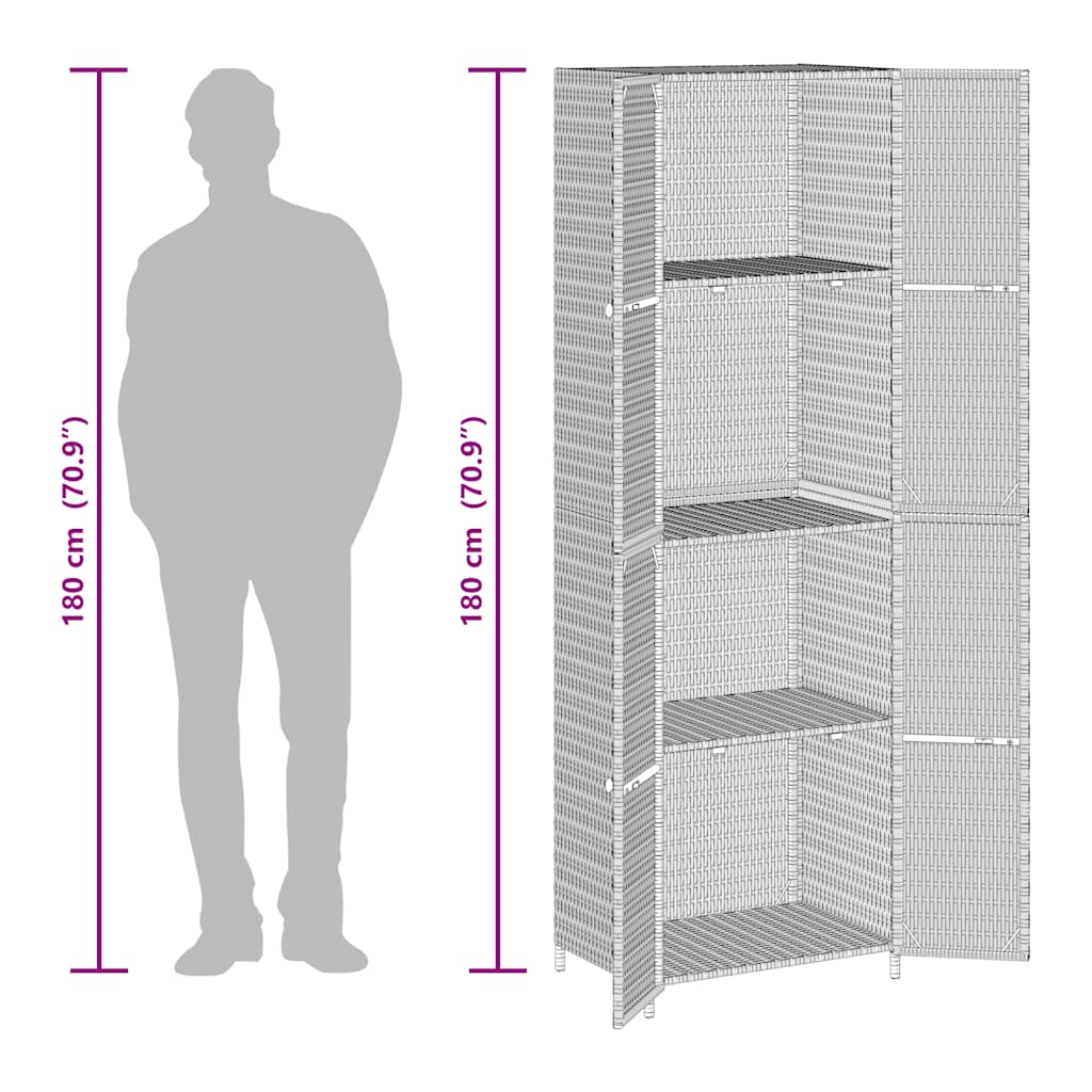 vidaXL Gartenschrank Grau 59x40x180 cm Poly Rattan
