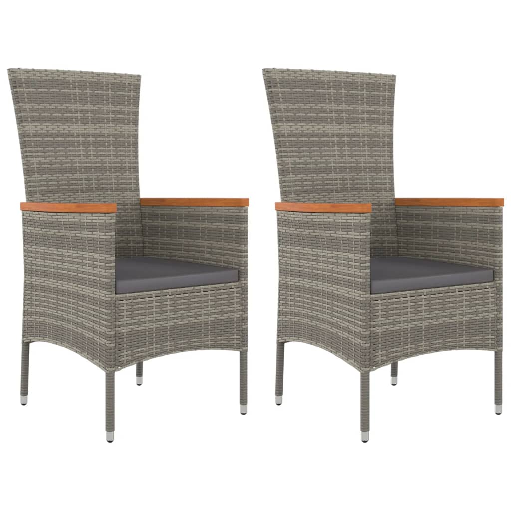 vidaXL Gartenstühle mit Kissen 2 Stk. Poly Rattan Grau