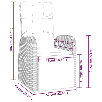 vidaXL Gartensessel mit Kissen 2 Stk. Verstellbar Schwarz Poly Rattan