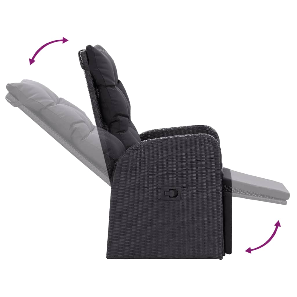 vidaXL Gartensessel mit Kissen 2 Stk. Verstellbar Schwarz Poly Rattan
