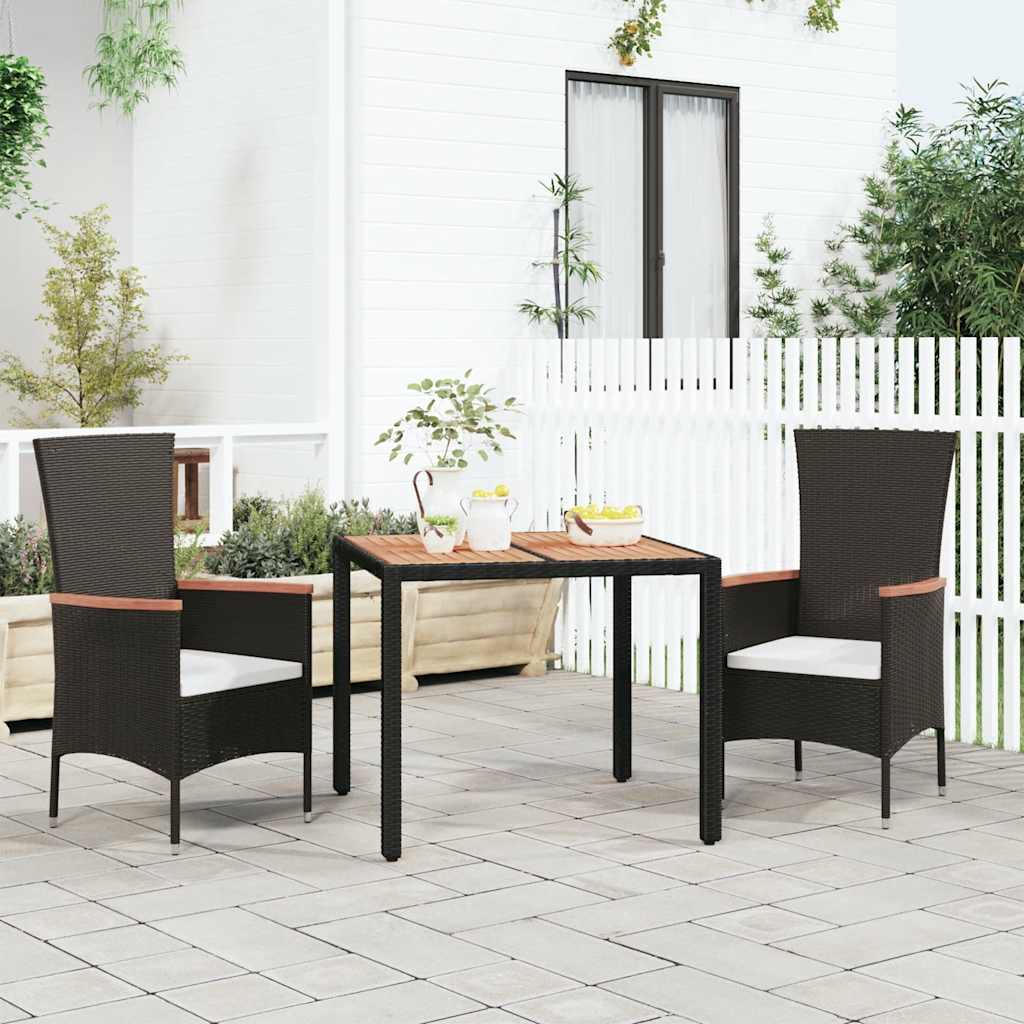 vidaXL Gartentisch mit Holzplatte Schwarz Poly Rattan & Akazienholz