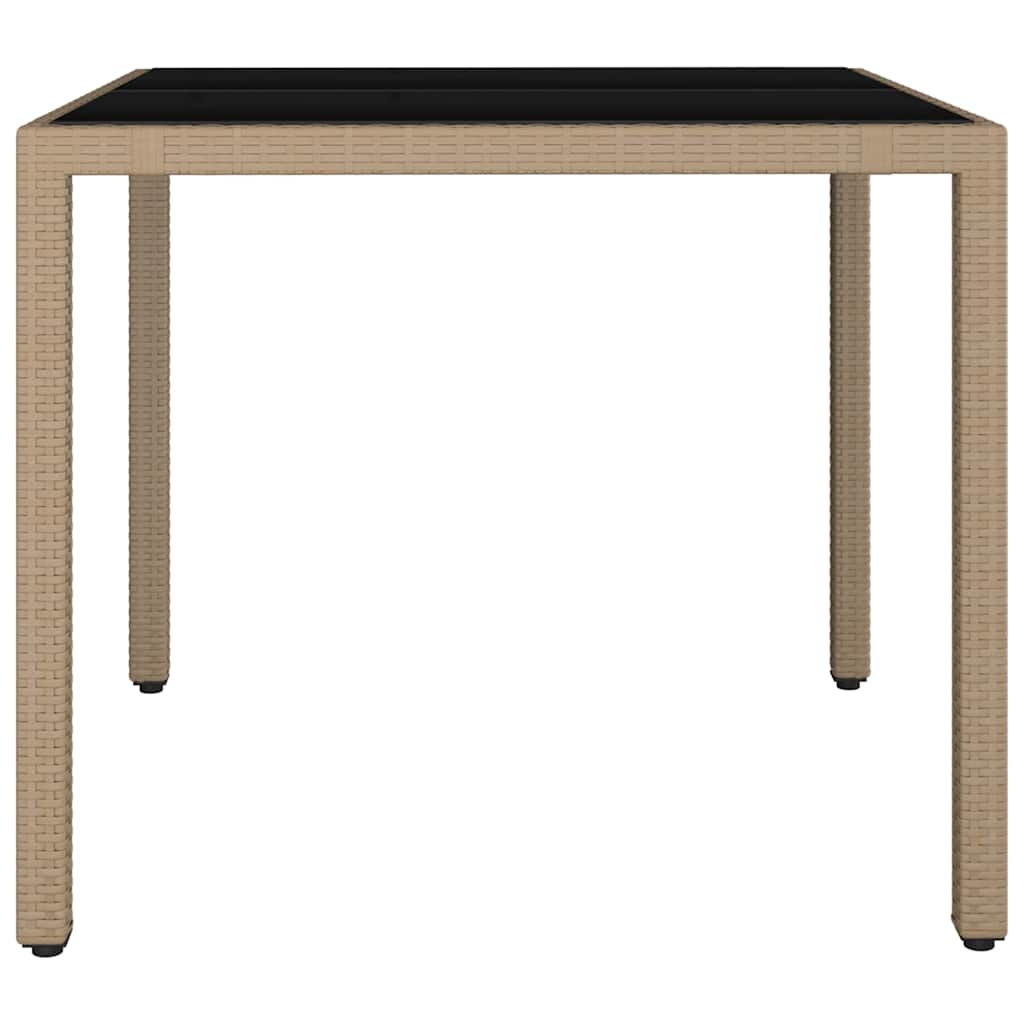 vidaXL Table de jardin avec plateau en verre Beige Résine tressée & Verre trempé