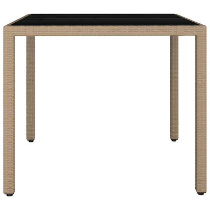 vidaXL Table de jardin avec plateau en verre Beige Résine tressée & Verre trempé