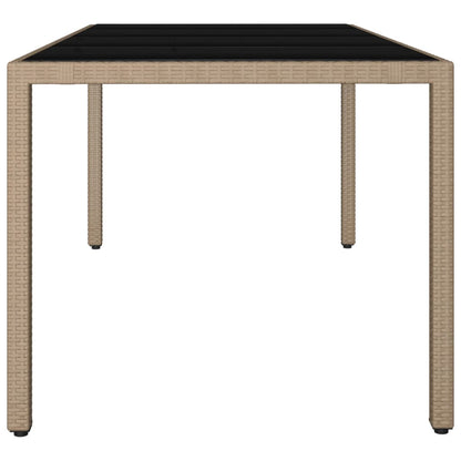 vidaXL Gartentisch mit Glasplatte Beige Poly Rattan & Hartglas