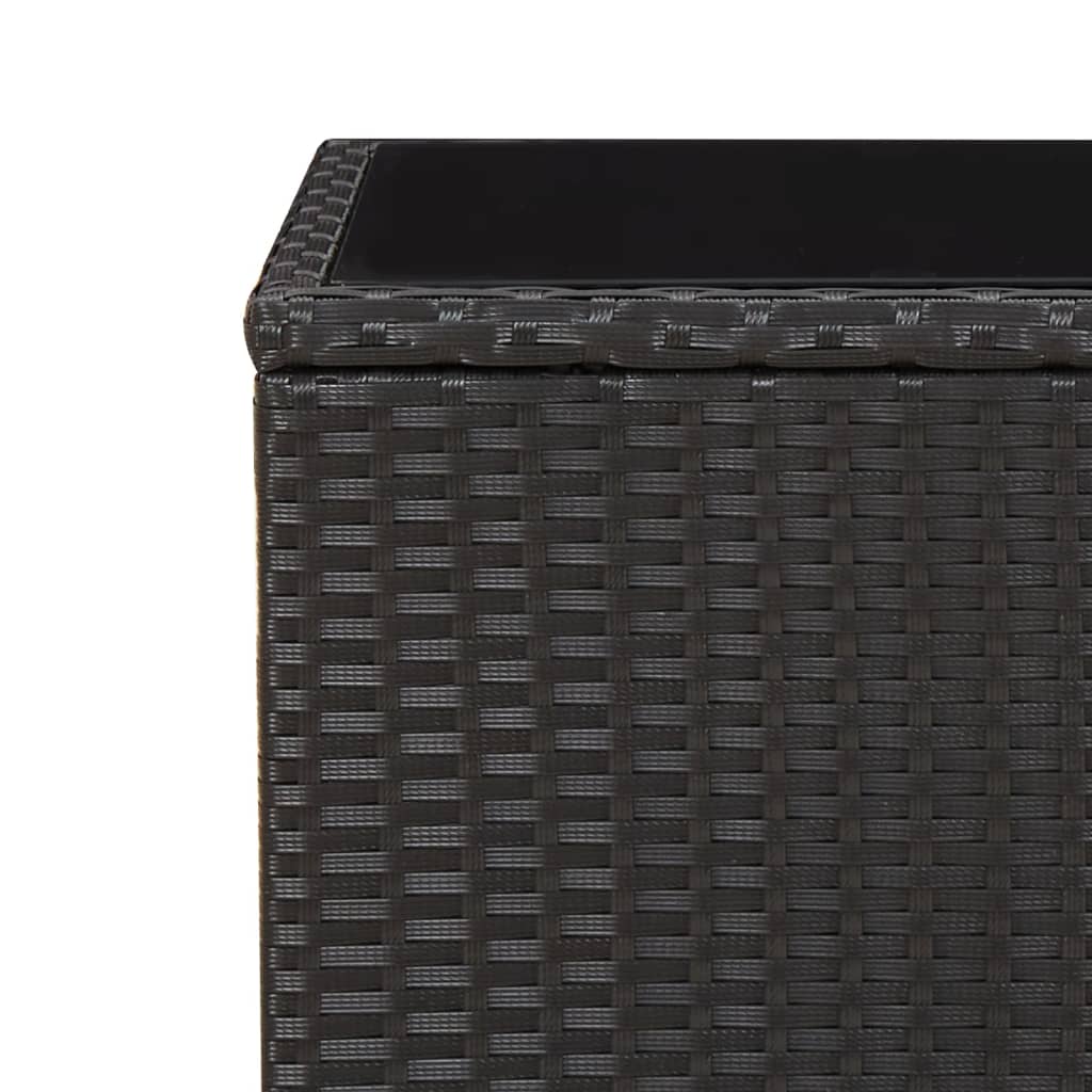 vidaXL Beistelltisch mit Glasplatte Schwarz Poly Rattan & Hartglas
