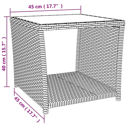vidaXL Beistelltisch mit Glasplatte Schwarz Poly Rattan & Hartglas