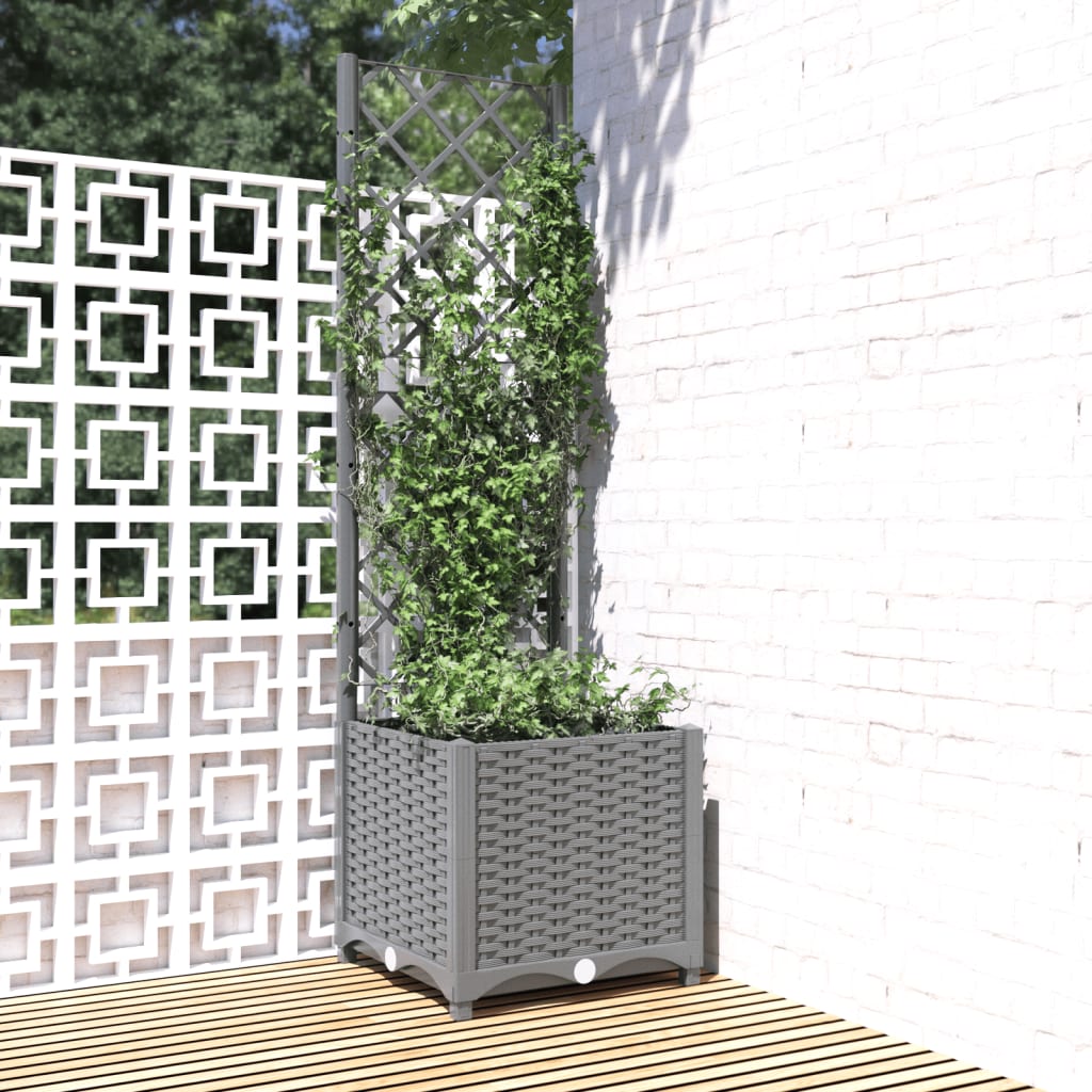 vidaXL Jardinière avec treillis gris clair 40x40x136 cm PP
