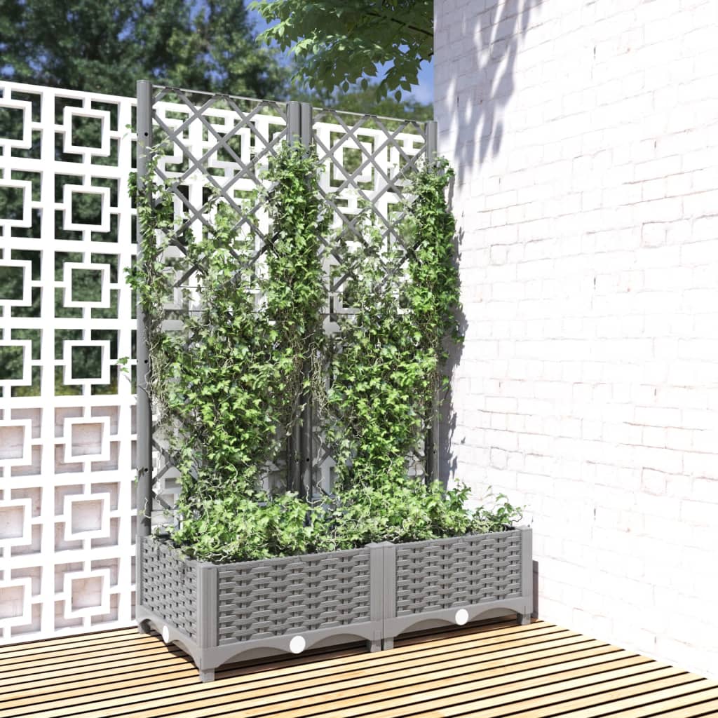 vidaXL Jardinière avec treillis gris clair 80x40x121,5 cm PP