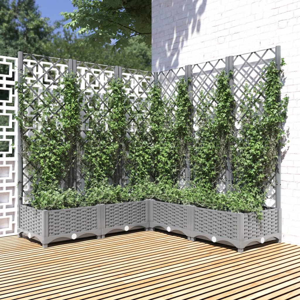 vidaXL Jardinière avec treillis gris clair 120x120x121,5 cm PP