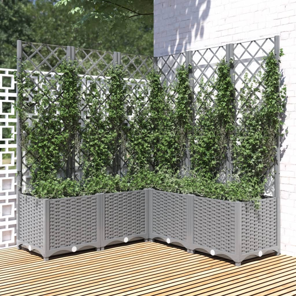 vidaXL Jardinière avec treillis Gris clair 120x120x136 cm PP