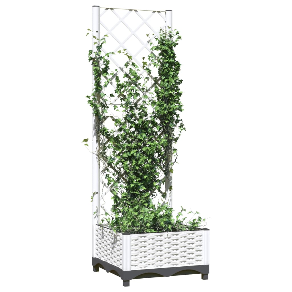 vidaXL Pflanzkübel mit Rankgitter Weiß 40x40x121,5 cm PP