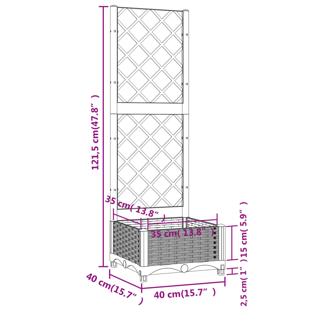 vidaXL Pflanzkübel mit Rankgitter Weiß 40x40x121,5 cm PP