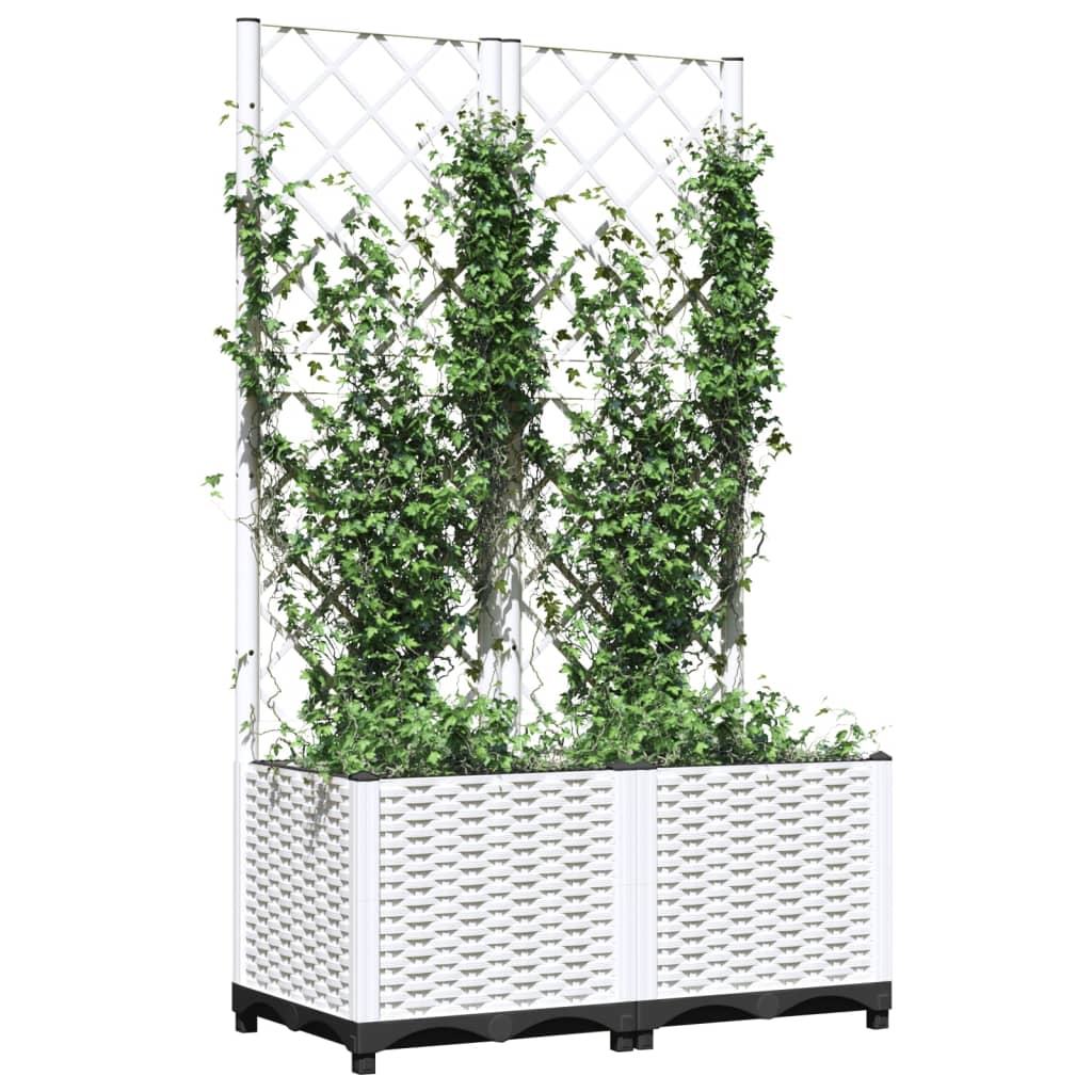 vidaXL Pflanzkübel mit Rankgitter Weiß 80x40x136 cm PP