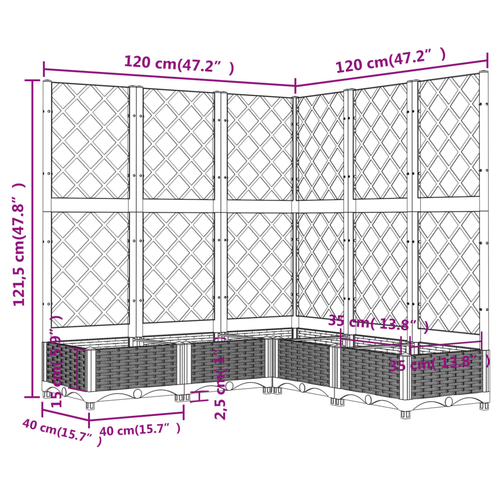 vidaXL Pflanzkübel mit Rankgitter Weiß 120x120x121,5 cm PP