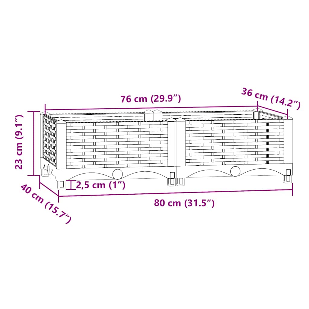 vidaXL Carré potager 80x40x23 cm en polypropylène