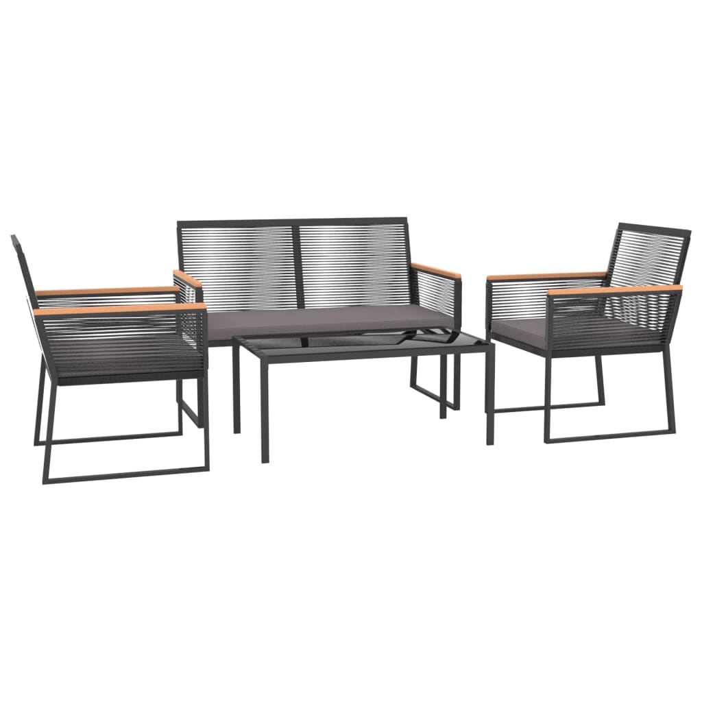 vidaXL Salon de jardin 4 pièces avec coussins Noir Acier