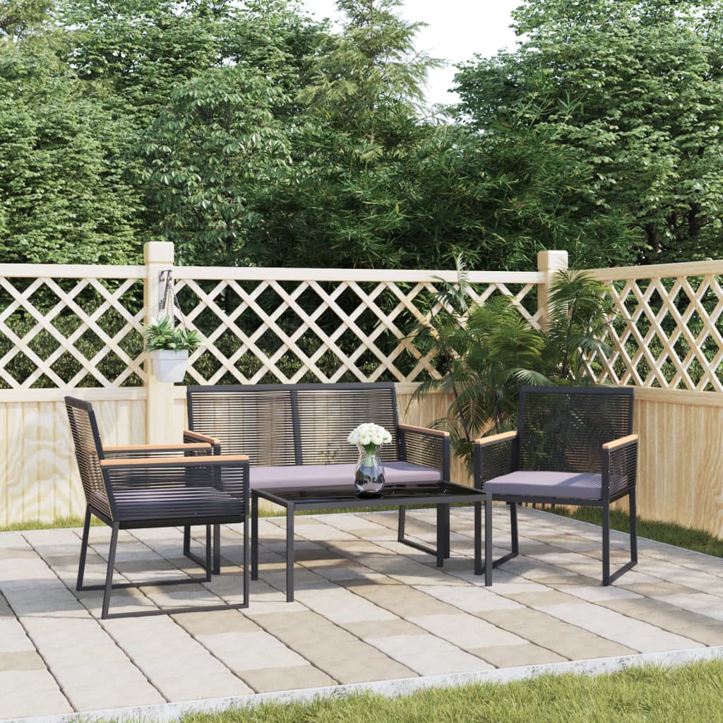 vidaXL Salon de jardin 4 pièces avec coussins Noir Acier