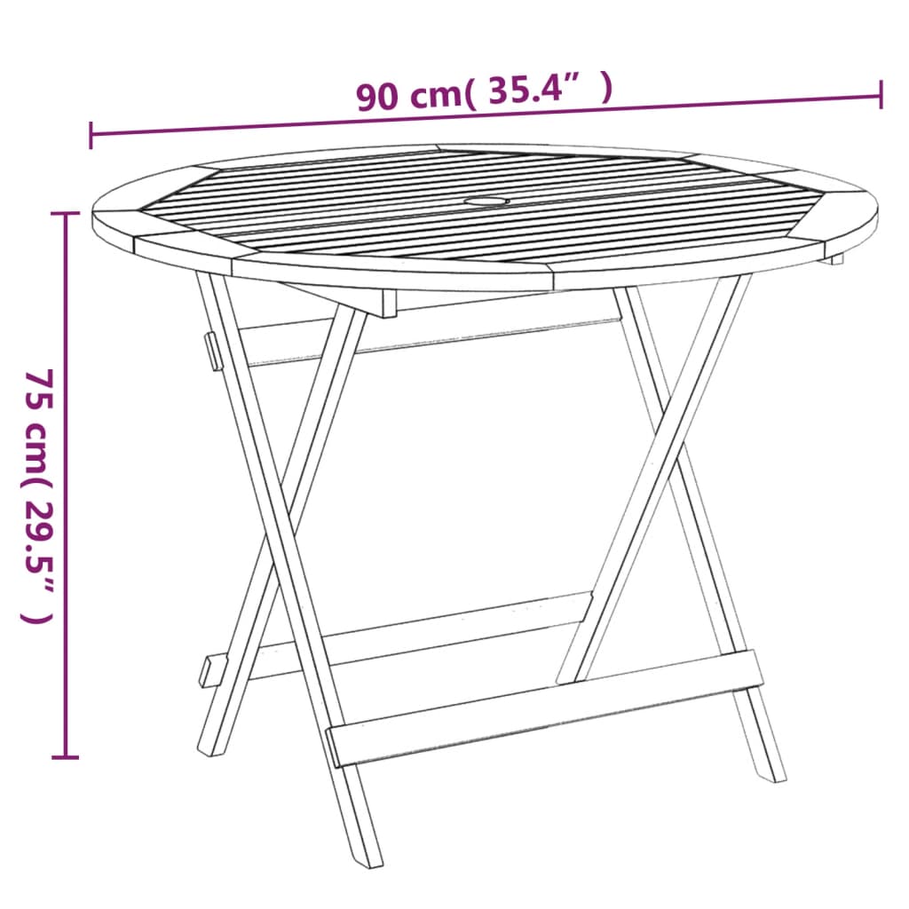 vidaXL Klappbarer Gartentisch Ø 90x75 cm Massivholz Akazie