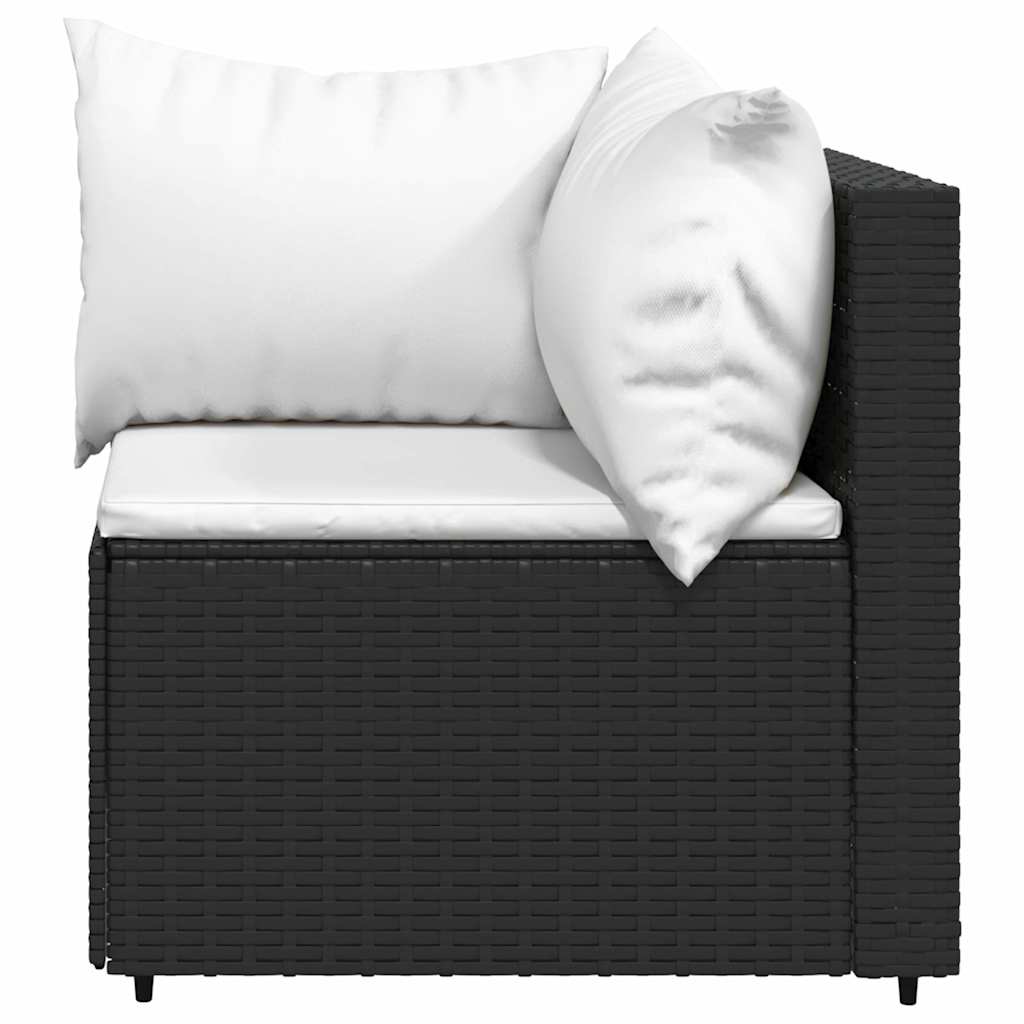 vidaXL Canapé d'angle de jardin avec coussins Noir Résine tressée