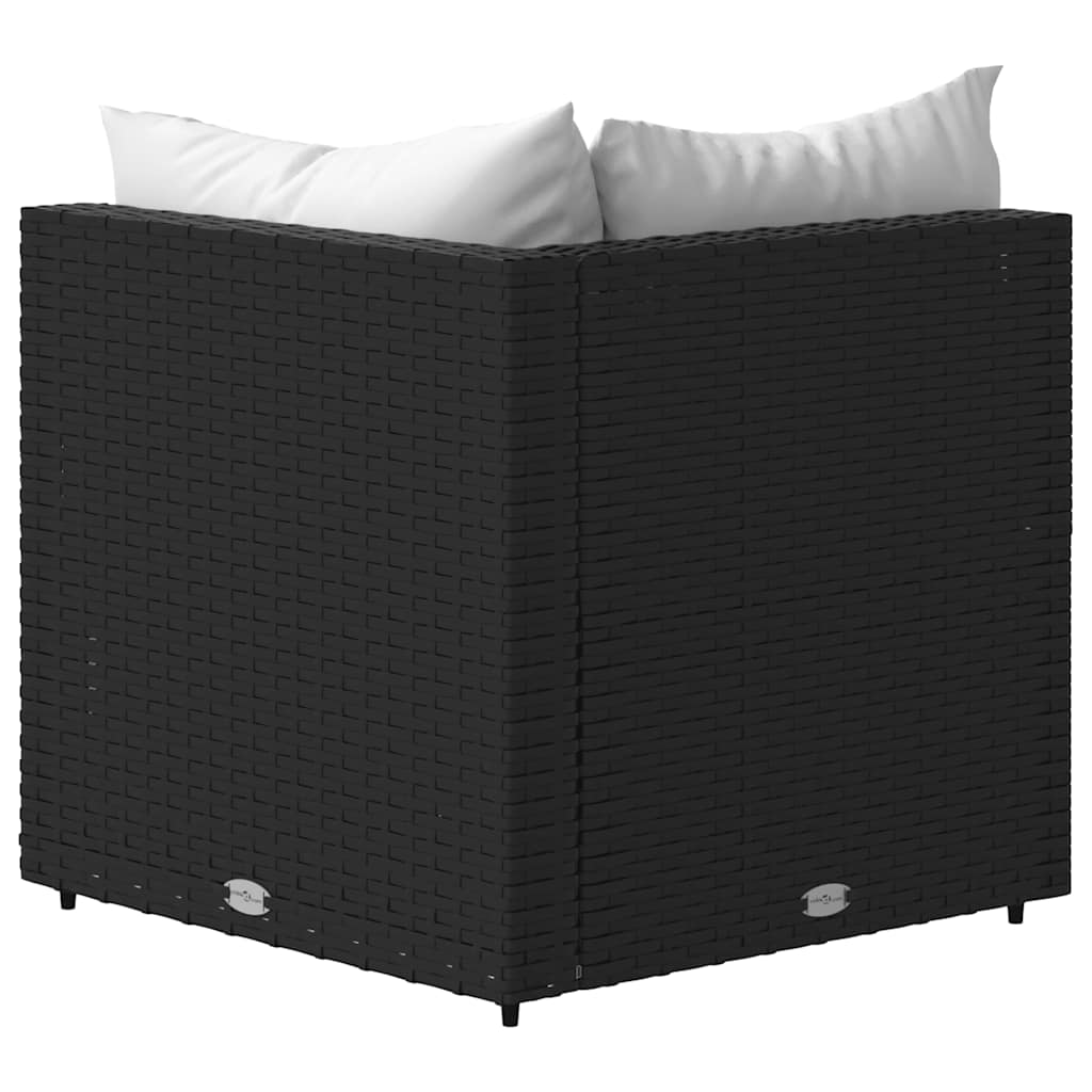 vidaXL Canapé d'angle de jardin avec coussins Noir Résine tressée