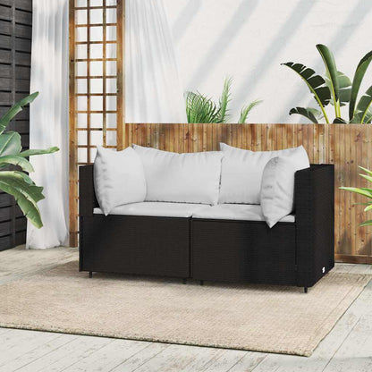 vidaXL Canapé d'angle de jardin avec coussins Noir Résine tressée